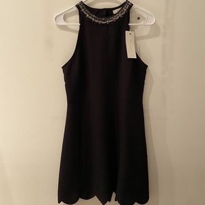 Lush Black Embellished Neckline Dress